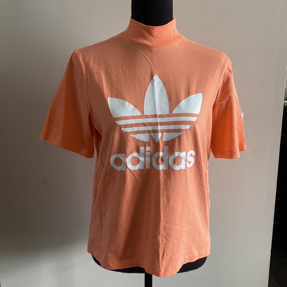 Pharrell Williams Adidas Collab Medium Coral Color Shortsleeve Mock Neck Shirt - Picture 4 of 10